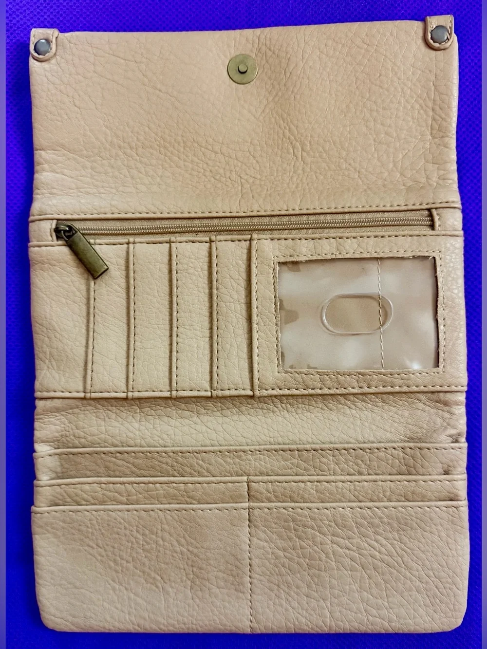 Classic Beige Leather Fold-Over Clutch